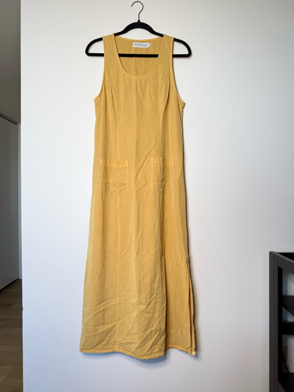 Yellow Vintage ActionWear Sleeveless Maxi Dress with Front Pockets
